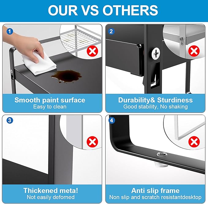 11" Deep Expandable Cabinet Organizer Shelf Riser, 14-25" Adjustable Heavy Duty Metal Pantry Storage Rack for Kitchen Cupboard, Under Sink & Countertop, 10" High Space Saver, 1-Pack Black﻿