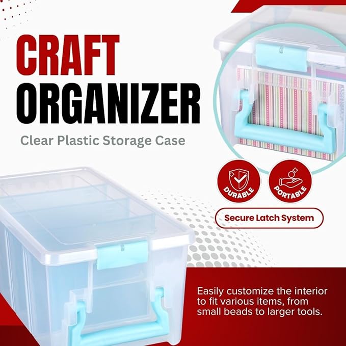 ArtBin 6925AA Semi Satchel with Removable Dividers, Portable Art & Craft Organizer with Handle, [1] Plastic Storage Case, Clear - Aqua Accents (Pack of 4)