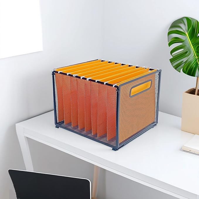 SETTFRFE Letter Size Hanging Folder Organizer,Metal Mesh Hanging File Folder Box,Office File Baskets,Black