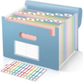 SKYDUE Expanding File Folder with 13 Pockets, Accordion Document Organizer with Monthly Labels, A4 & Letter Size for Tax Records, Medical Files, Receipts, Home of Haze Blue