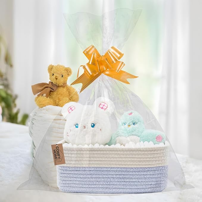 COMFY-HOMI 11.5"x7.5"x4.7" Storage Baskets for Organizing | Cotton Rope Woven Basket | Toy Storage Bin Box | Basket for Shelves, Closet Organizer Bin, Decorative Closet Shelf, 1 Pack