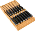 Flareware Bamboo Knife Drawer Organizer - 15-Slot In-Drawer Block for Steak & Large Knives, 2-Tier Bamboo Holder, Space-Saving Storage Organizer - (Knives Not Included)