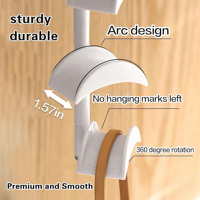 Purse Organizer Purse Organizer for Closet Purse Hanger-360 °Rotation,Curved Design, No Fear of Deformation of The Bag Strap，Premium and Smooth Purse Hook Closet (White 2 Pieces)