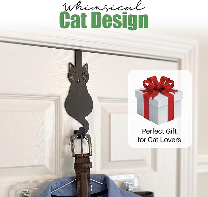 Evelots Over The Door Cat Hooks - 2 Pack - Strong Metal Kitty Decoration - Perfect for Coats, Handbags, Hats, Towels, Wreath Hanger Etc. - Hold up to 20 Pounds - Easy to Install - Rust Free