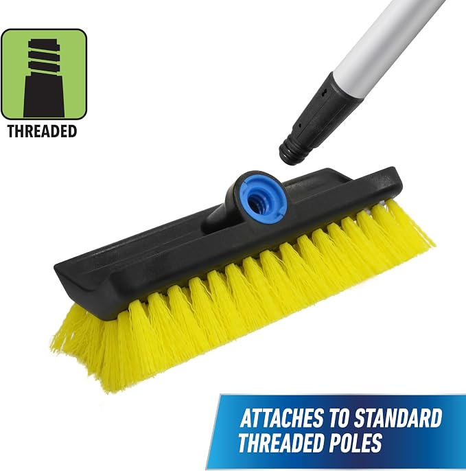 Unger Professional Hydropower Lock-On 10” Bi-Level Scrub Brush, Cleaning Supplies, Scrubber Tool, Compatible with Waterflow Poles, Use in Garage, Driveway, Deck, Concrete, Cement, & Brick(Pack of 12)