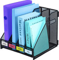 Desk Organizers Metal Magazine File Holder Racks Desktop Folder Storage Binder Organiser Document Organization for Home Office & Classroom,4 Vertical Compartments
