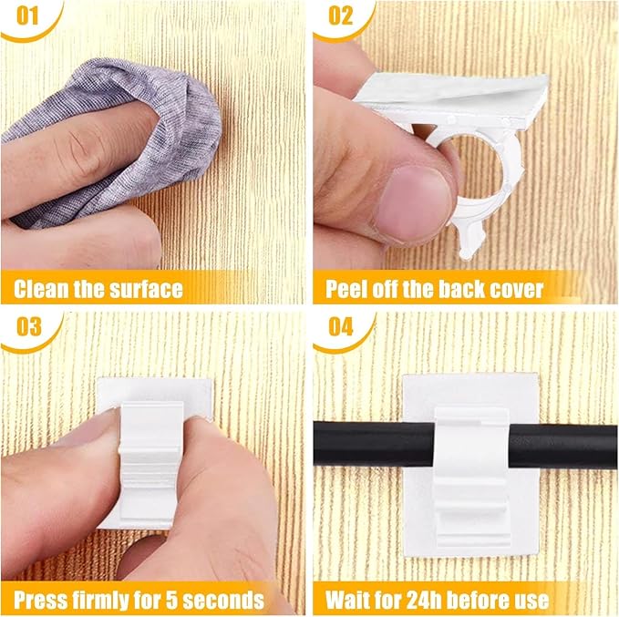 Viaky 30pcs Self-Adhesive Cable Clips-Reusable Adjustable Nylon Bracket Automobile, Indoor and Outdoor Desk Wall Wiring Wire Fixing Management Suitable for Cable Width 0.3''(White)