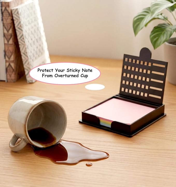 Sticky Note Stencil, Sticky Note Holder for Desk Reusable Template for 3x3 Inch Notes, to-Do Lists, Home and Office Organization, Versatile Notes Dispenser with 5 Templates (Black)