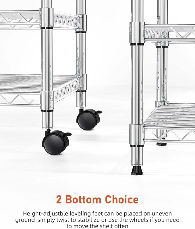 HealSmart 3-Tier Heavy Duty Storage Shelving Unit,Chrome,24.02" D x 13.78" W x 21.97" H inch, 1 Pack
