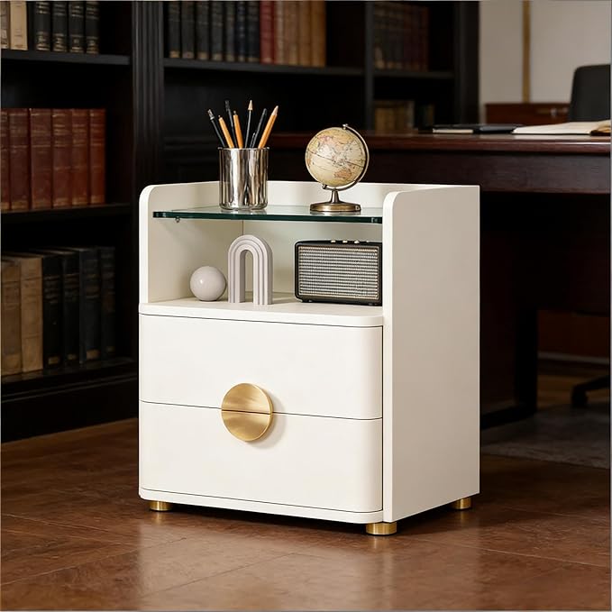 20" Stylish Freestanding Storage Chest, Accent Cabinets with Adjustable Foot Pads, Utility Organizer with Open Niche for Living Room, Gold,White