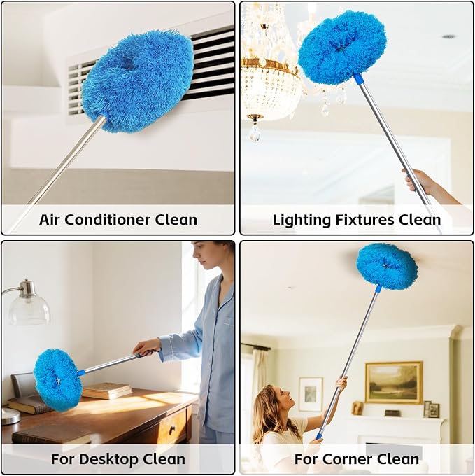 DRQ Ceiling Fan Cleaner Duster, Reusable Microfiber Duster with Extension Pole, 13 to 81 Inch Fan Blade Cleaner, Removable Dusters for Cleaning Walls Bookshelves Door Window Top (Blue)