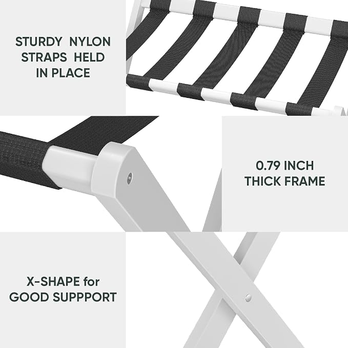 Smart FENDEE 2 Pack Luggage Rack, Folding Luggage Rack for Guest Room, White Bamboo Suitcase Stand Holds up to 131 lb, Luggage Stand with Storage Shelf for Hotel, Bedroom