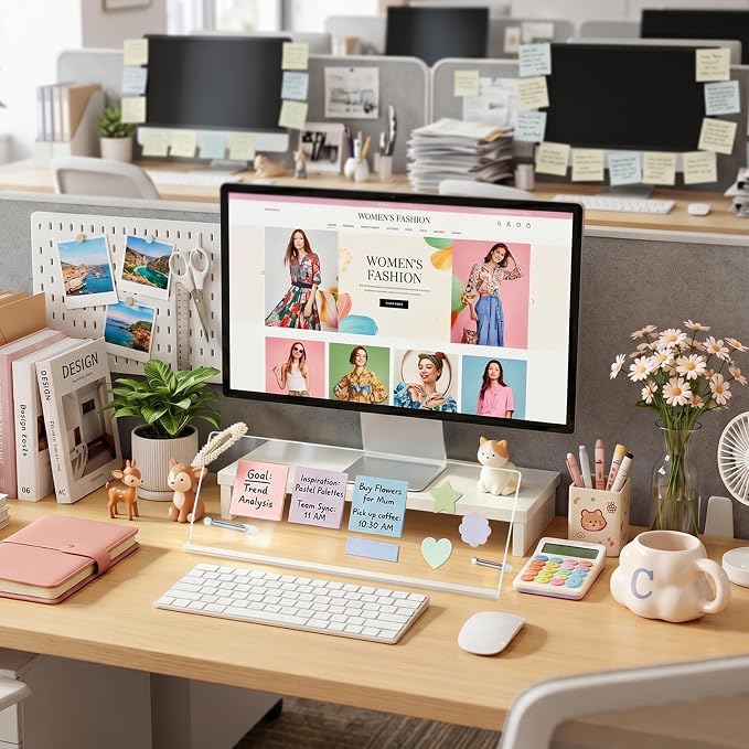 Monitor Memo Board Holder 16.5"x6.1", Office Organization memo Holders for Computer Sticky Note Holder, Space-Saving, Movable & Reusable, Screen Saver for Office & Home Desktop Decor Extra Large