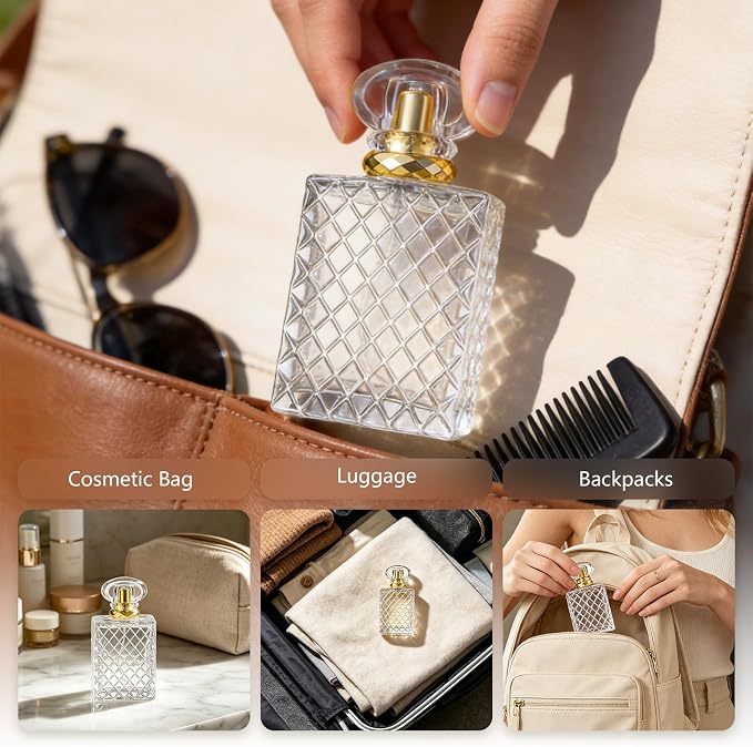 100ml (3.4 oz) Refillable Perfume Bottle with Gold Sprayer | Premium Thick Glass, Includes Funnel, 3ml Dropper & Luxury Gift Bag, Travel-Friendly Atomizer