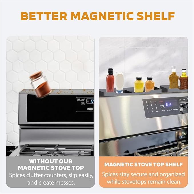 30" Magnetic Silicone Stove Top Shelf - Spice Rack for Back of Stove