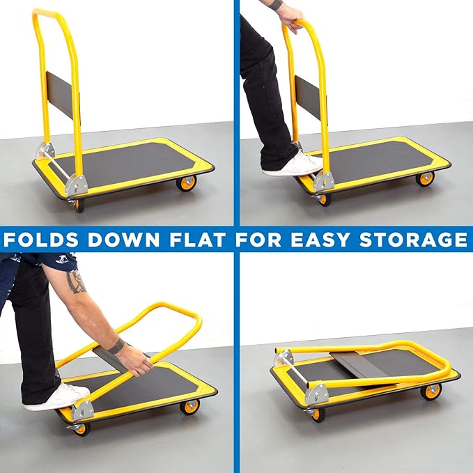 Mount-It! Folding Hand Truck Dolly Platform Truck, 330 lb Heavy Duty Flatbed Cart with Wheels, Foldable Platform Cart with 360° Swivel Casters, Push Cart for Moving Boxes & Furniture (MI-920)