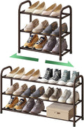 kiplant Expandable Shoe Rack for Closet, 3-Tier Shoe Organizer for Closet, Metal Adjustable Black Shoe Shelf Storage Organizer, Free Standing Shoe Rack for Entryway
