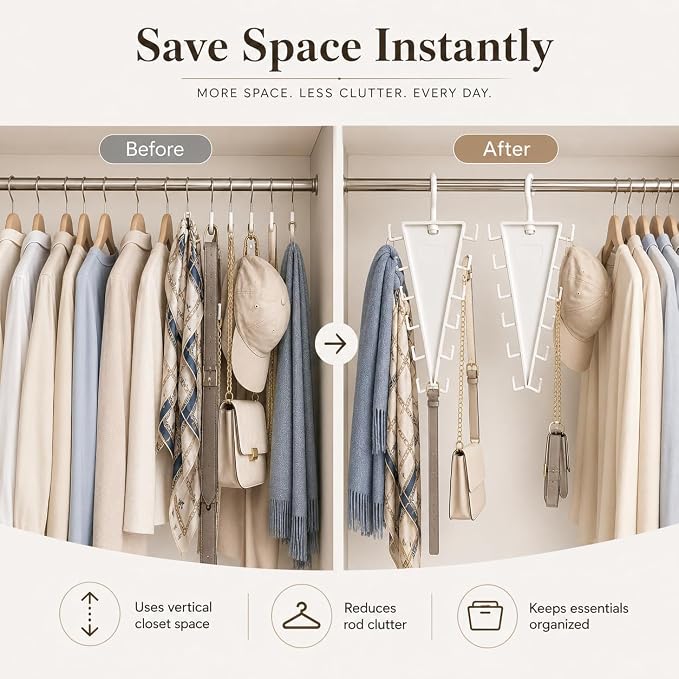 V-Shaped Double-Sided Closet Organizer Hanger, Multi-Functional V-Shaped Double Sided Hanger Storage Rack, Vertical Closet Storage Rack for Shirts, Light Jackets, Hats, Scarves (3, White)