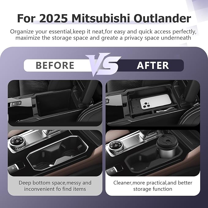 LUWU 2025 Outlander Accessories Compatible with 2025 Outlander Center Console Organizer Armrest Storage Box Tray Organizer Cup Holder Insert Drink Holder 2-Pack [NOT for 2025 Outlander PHEV&Sport]