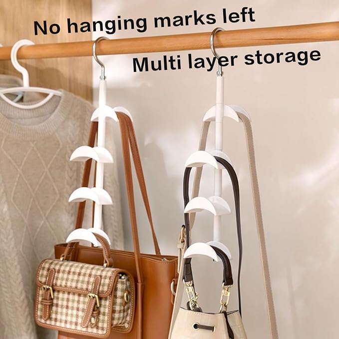 Purse Organizer Purse Organizer for Closet Purse Hanger-360 °Rotation,Curved Design, No Fear of Deformation of The Bag Strap，Premium and Smooth Purse Hook Closet (White 2 Pieces)