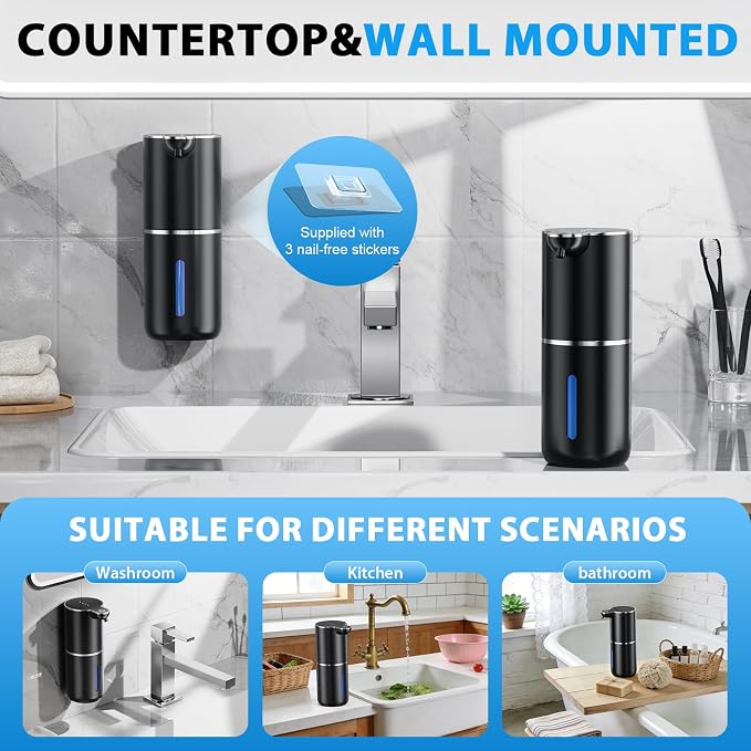 Fantictas Automatic Foaming Soap Dispenser Touchless, 4 Adjustable Levels | Foam Soap Dispenser 380ML, USB Charging Wall Mount for Kitchen & Bathroom, IPX5 Waterproof
