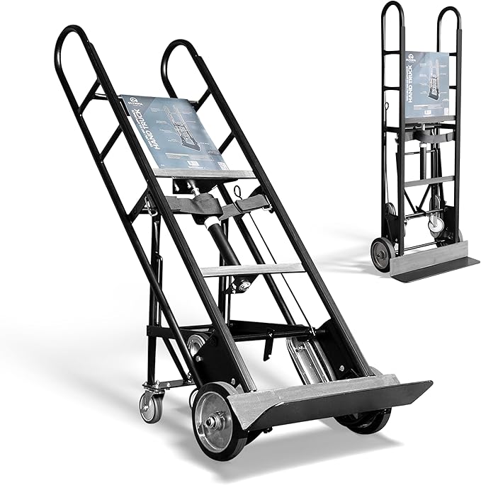 Olympia Tools 1200lbs Appliance Auto-Recoil System Hand Truck - Heavy Duty Hand Cart - Industrial Stair Climbing Furniture Dolly - Dual Aluminum Hand Truck & Rubber Treads Wheels for Stairs Climber