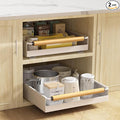2 Pack Pull Out Cabinet Organizer, 15.3'' Deep Expandable Slide Out Cabinet Organizer Fixed with Adhesive Nano Film, Slide Out Drawers Pull Out Tray for Cabinet in Kitchen, Pantry, Bathroom, White