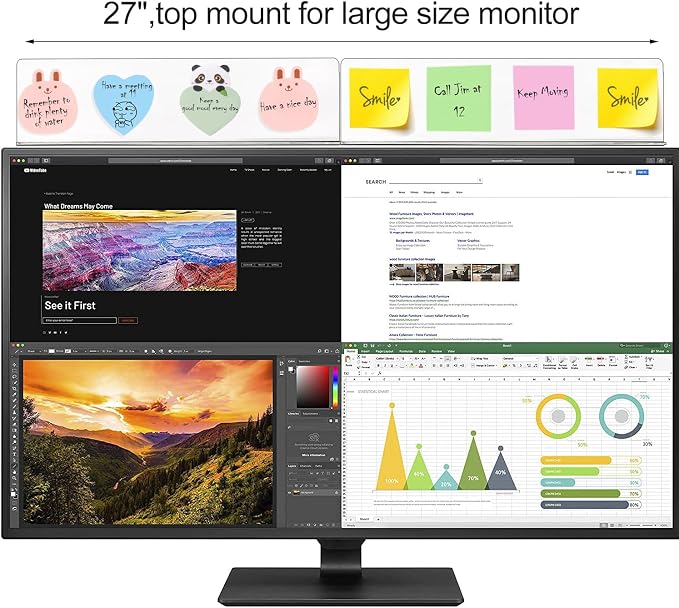 2 Pcs Large Computer Monitor Memo Board for No Edge Monitors,13.6 X 3.6 Inch Monitor Sticky Note Holder Computer Monitor Message Board for Frameless Monitors