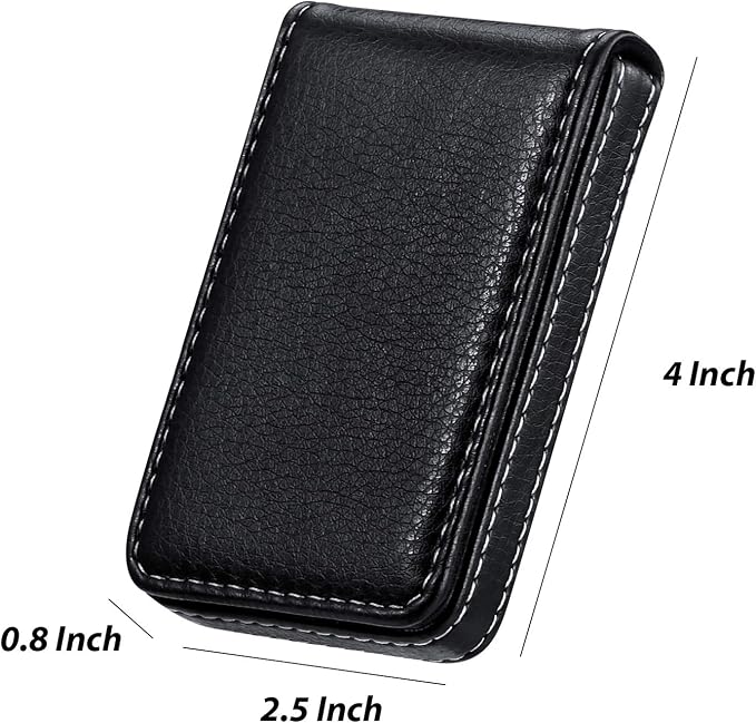 Outus 2 Pcs Business Card Holder, PU Leather Business Card Case Pocket Wallet with Magnetic Shut for Men Women(Black and Coffee,Classic)