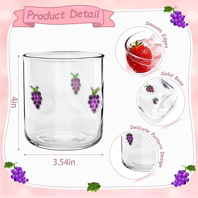 14 Ounce Icon Juice Glasses, Aesthetic Cocktail & Old Fashioned Drinking Glasses, Iconic Clear Glass Cups for Women, Sister, Friend & Party Gifts (Grape)