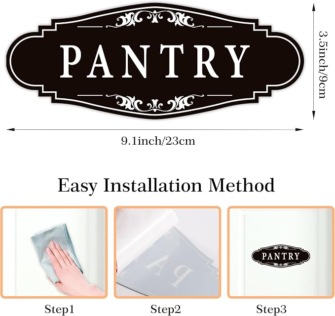 Pantry Door Sign Sticker for Kitchen, 9x3.5IN Self-adhesive Farmhouse Pantry Decor for Home，Waterproof Vinyl Food Storage Decals for House Area, Glass/Wooden Door, Restaurant （Black）