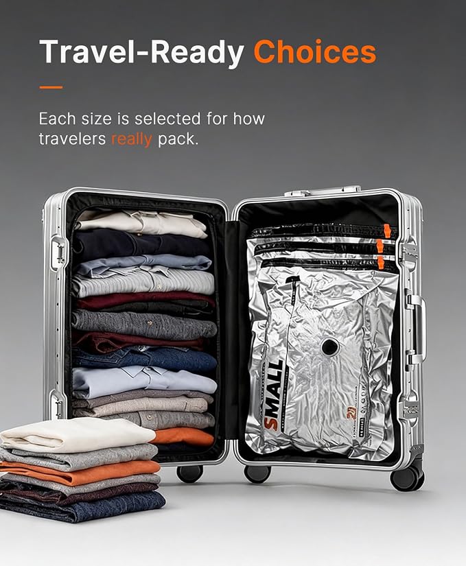 Vacbird 20-Pack Travel Vacuum Storage Bags, Compression Bags for Suitcase & Carry-On, Dual Power Cordless Rechargeable Pump (Battery & USB), Space Saver Bags for Clothes