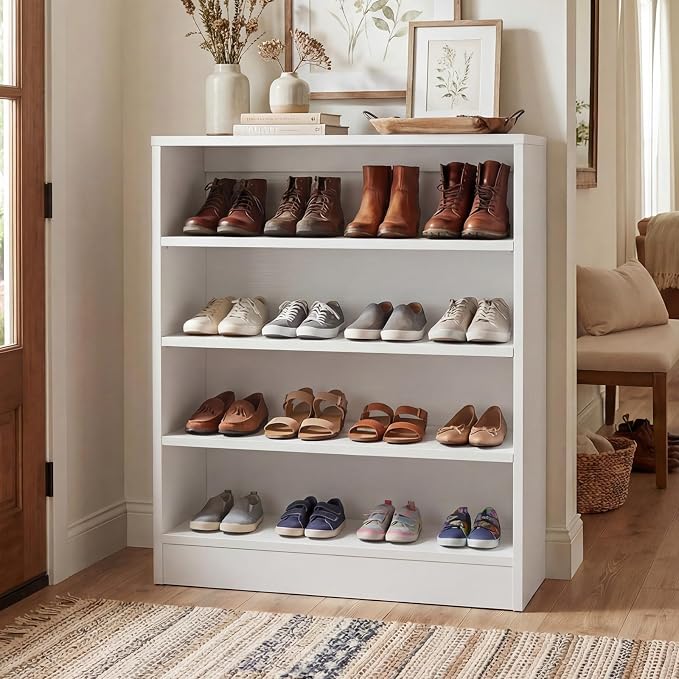 Homieasy Shoe Cabinet, 5-Tier Modern Wood Shoe Storage Organizer, White | 3 Adjustable Shelves for Entryway, Multi-Purpose Display Shelf & Storage Cabinet for Living Room, Bedroom