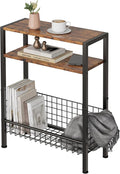 DIY Narrow Side Table, 3 Tier End Table with Various Storage Basket, Slim Sofa Side Table for Small Spaces, Skinny Nightstand, for Living Room, Bedroom, Rustic Brown