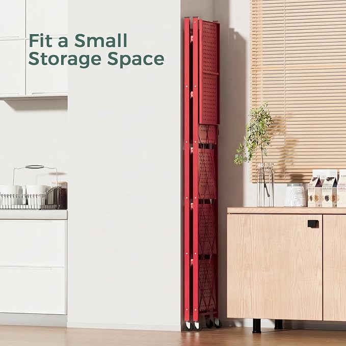 DEANIC 6-Shelf Folding Bookcase with Wheels, Heavy Duty Storage Shelves, Freestanding Metal Wire Shelving Unit for Living Room, Office, Kitchen, Basement, Pantry (Red 2 Pack)