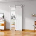 24''x84'' Sliding Barn Door with 5 Ft Brushed Nickel Hardware Kit | Pre-Drilled Holes Easy Assembly - Include Installation Manual, Water-Proof PVC Surface, H-Frame, White