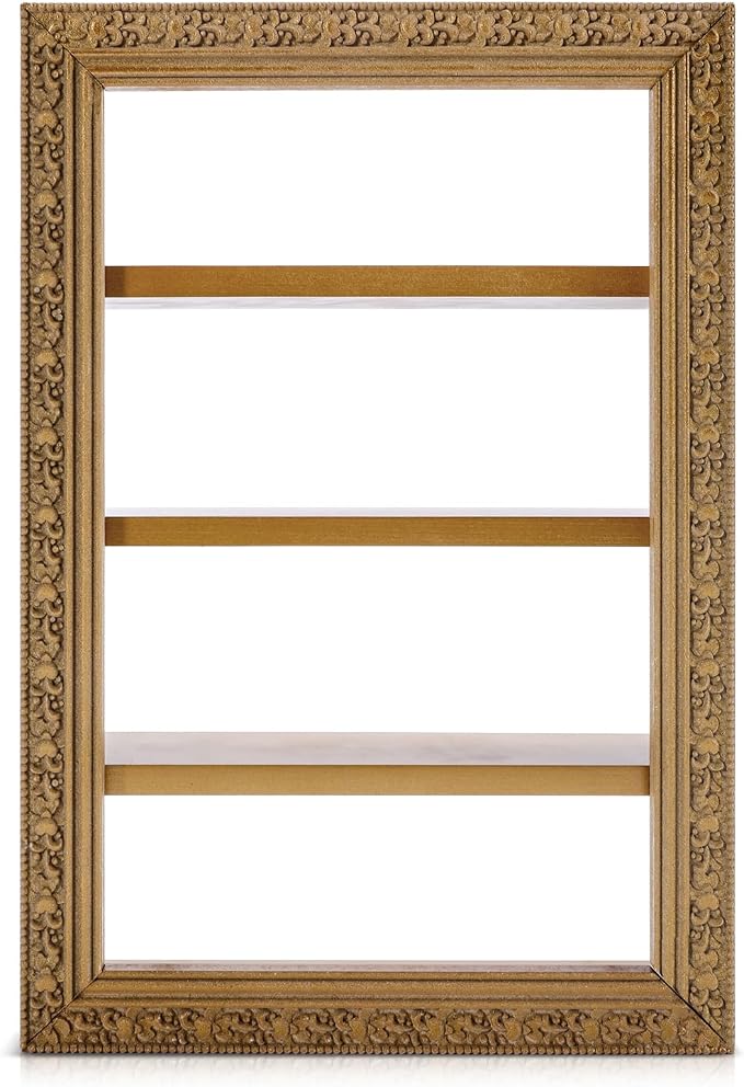 Chunful Vintage Wooden Spice Rack for 24 Jars Gold Ornate Frame Village Style Hanging Spice Shelf Wall Mounting Kitchen Storage Display Shelf Holiday Decorative Kitchen Decoration