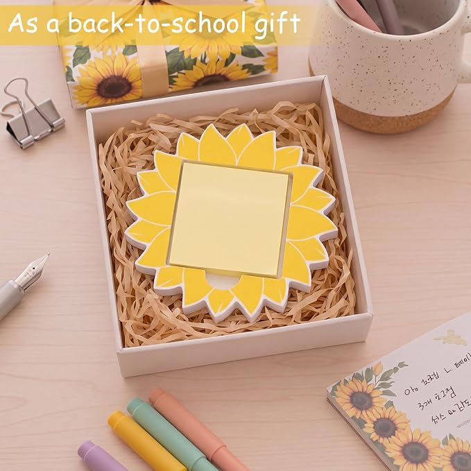 Sunflower Sticky Note Holder Large Wood Notepad Dispenser 3 x 3 Sticky Notes Organizer Cute Self Stick Memo Pad Holder for Desk Back to School Gift Sunflower Office Decor, No Pads Included