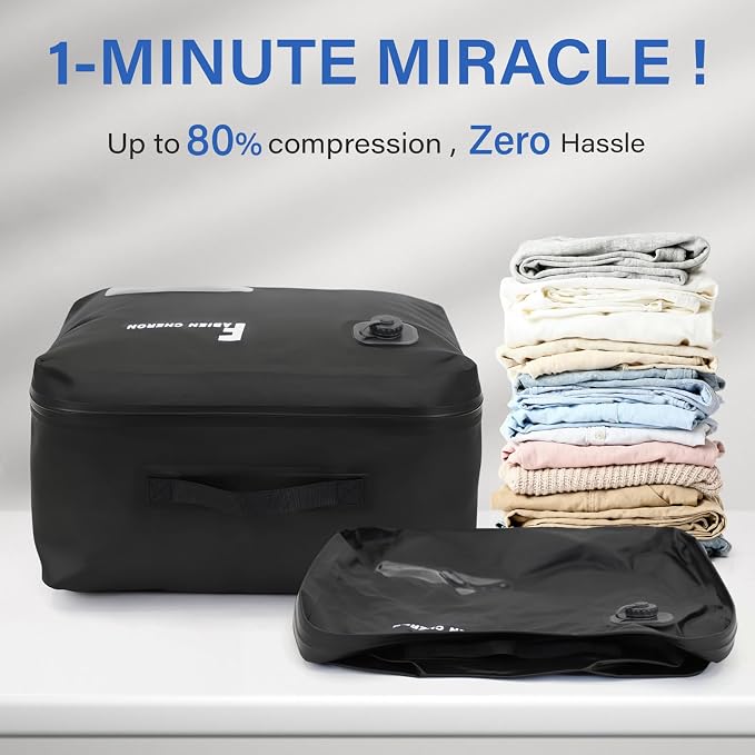 Travel Vacuum Bags with Pump,40L Built-in Air Pump Vacuum Bags for Travel,180°Open, Reusable Compression Bags for Carry On Suitcases and Backpack(1PC(Built-in Air Pump))