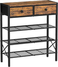 Shoe Rack for Entryway, 4 Tier Shoe Organizer with 2 Non-woven Drawers, Metal Storage Shoe Shelf for 12-16 Pairs of Shoes, with Wooden Top and Steel Frame, Shoe Stand for Closet Rustic Brown