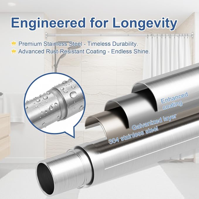Tension Curtain Rod 32-90Inch Silver Spring Rods Adjustable Curtain Rods no Drilling Outdoor Tension Rod for Patio, Windows,Closets,Doorway,