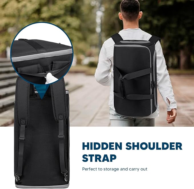 Vessgra Convertible Garment Bags for Travel, 4 in 1 Duffle Bag for Travel 58L Capacity Carry on Garment Bag with Shoes Compartment Travel Garment Bag with Shoulder Straps Suit Bag for Men Women,Black