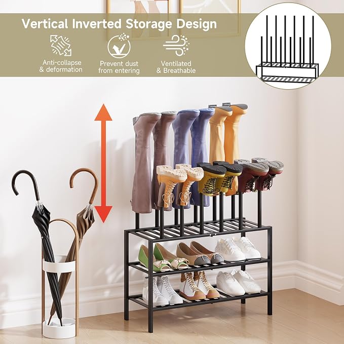 Detachable Boot Rack For Tall Boots Organizer,Outdoor Shoe Rack Storage | 3-Tier Multiuse Shoe Rack For Tall Boots,Closet Organizers And Entryway Storage,Suitable For All Seasons
