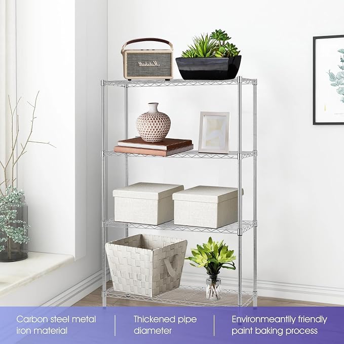 Meet perfect 4-Tier Heavy Duty Wire Shelving Unit, 1000 lbs Total Capacity Metal Storage Shelves, Adjustable Organizer Rack for Garage, Kitchen, Pantry, Laundry Room, 35.5" W x 14" D x 54" H