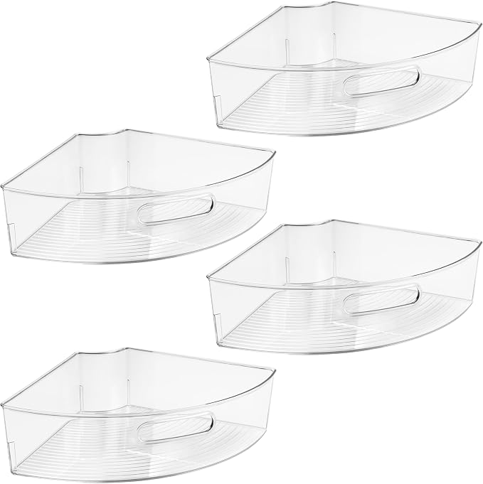 iDesign Clear Plastic 1/4 Wedge Bin, 4-Pack | Corner Lazy Susan Cabinet, Kitchen Cabinet Organizer