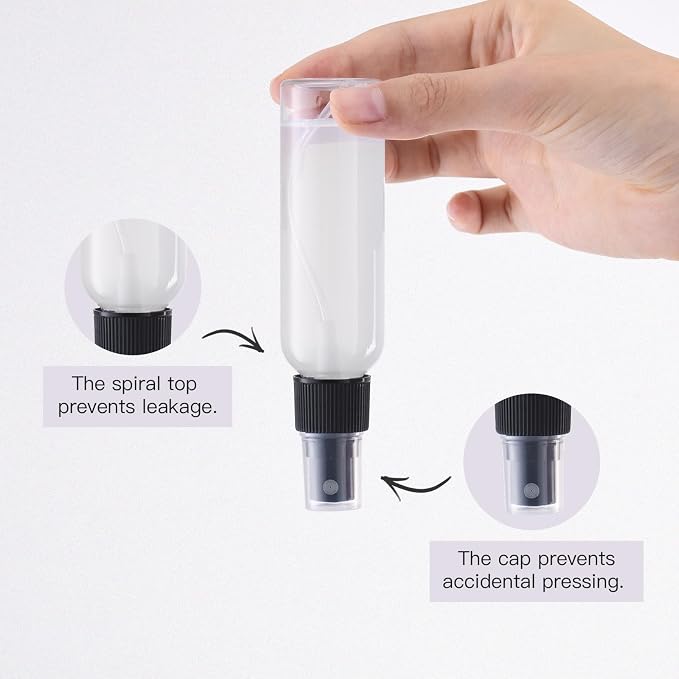 LISAPACK 2oz Small Spray Bottle (10 Pack) Plastic Mini Fine Mist Atomizer, Tiny Sprayer for Travel Perfume, Cologne, Alcohol (Clear, 60ml)