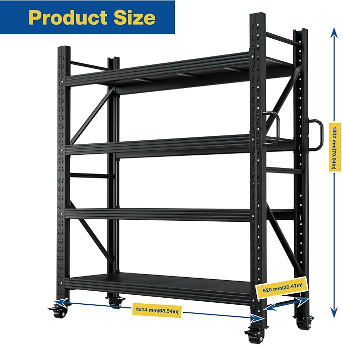 Heavy Duty Garage Shelving Unit with Wheels,Adjustable Rolling Storage Rack | 2500LBS Capacity, Solid Shelves, Adjustable Height, Lockable 360° Wheels, Anti-rust Finish, for Garage Warehouse Industrial