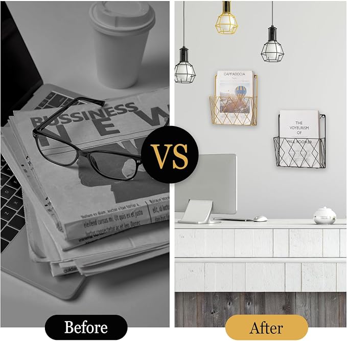 Wall-Mounted File Organizer, Metal Wall File Holder, Magazine Rack, Space-Saving Design, Ideal for Home Office, Workspace, and Study Room Organization (Black)