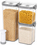 3-Piece Vacuum Seal Food Storage Containers with Pump, Airtight Clear Plastic Canister Set, Stackable Pantry Organizer (1.9 QT, 0.95 QT*2)