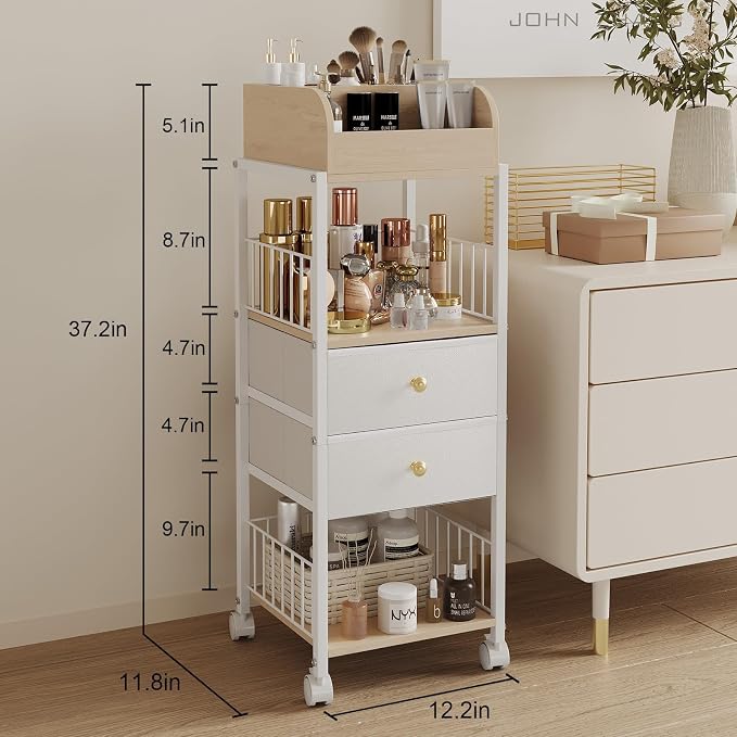 Floor Makeup Organizer Storage Cart Rolling Makeup Cart with Drawers | Make Up Organizers and Storage for Skincare Cosmetics Display Cases Holder for Skin Care Nail Polish Perfume Makeup Brush